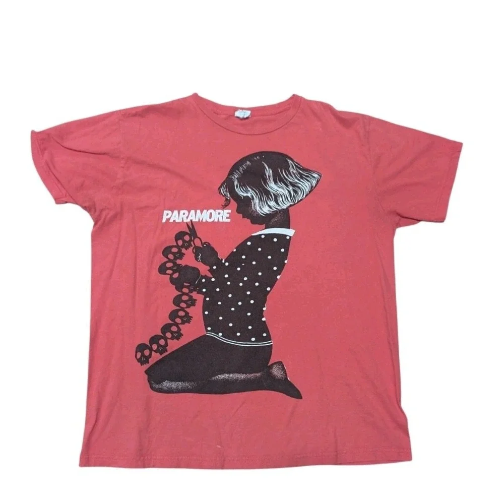Vintage Paramore Brand New Eyes Girl Skull Paper T-Shirt Emo XL MySpace Red